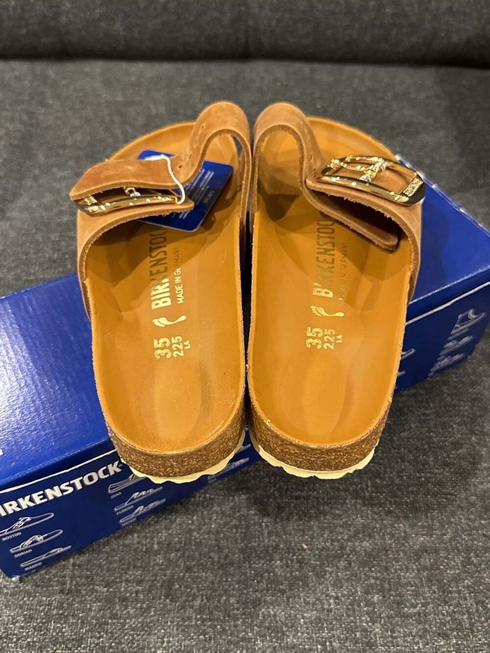 Birkenstock Madrid Big Buckle Cognac Leather Sandals Size 35 - Picture 3 of 8